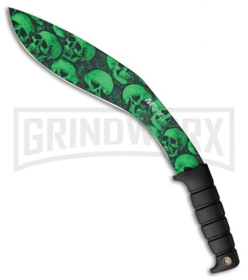 M-Tech Boomerang Kukri Black Fixed Blade Knife - Green Plain -AKC Knife Shop M Tech Boomerang Kukri Black Green MT 537GN BP 23339 jr large