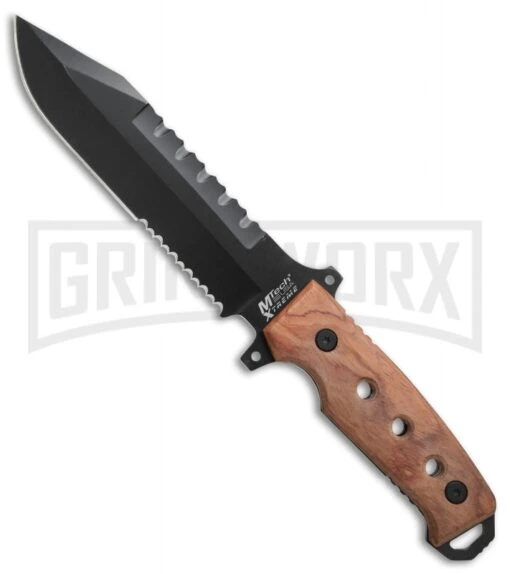 M-Tech Xtreme Stingray Wood Fixed Blade Knife - Black Serr -AKC Knife Shop M Tech Xtreme Stingray wood black serr BHQ 58228 er large