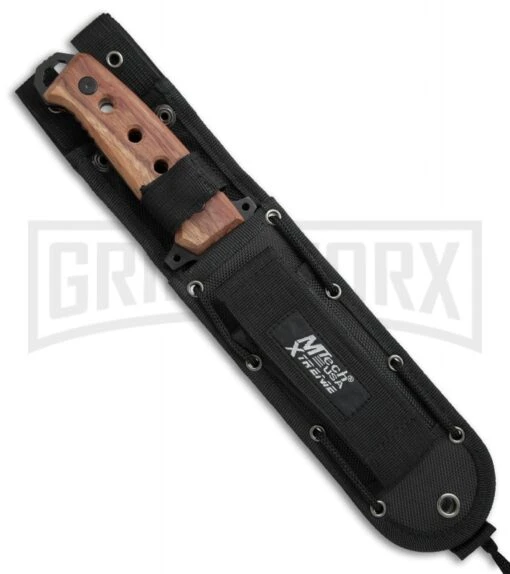 M-Tech Xtreme Stingray Wood Fixed Blade Knife - Black Serr -AKC Knife Shop M Tech Xtreme Stingray wood black serr BHQ 58228 er sheath large