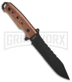 M-Tech Xtreme Stingray Wood Fixed Blade Knife - Black Serr -AKC Knife Shop M Tech Xtreme Stingray wood black serr BHQ 58228 er side large