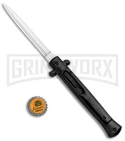 Mago 11" Black Italian Stiletto OTF Automatic Knife - Satin Dagger -AKC Knife Shop Mago 11in Italian Stiletto Black Black Satin Dagger GX 37156 jr bottlecap large