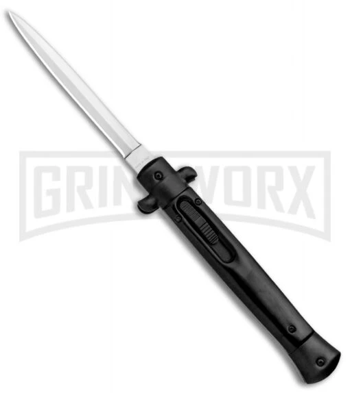 Mago 11" Black Italian Stiletto OTF Automatic Knife - Satin Dagger -AKC Knife Shop Mago 11in Italian Stiletto Black Black Satin Dagger GX 37156 jr large