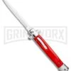 Mago 11" Bayonet Italian Stiletto OTF Knife Red W/Polished Bolster - Satin Plain -AKC Knife Shop Mago 11in Red Bayo Italian Stiletto OTF Auto Satin Silver Boster GX 36174 jr large