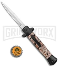 Mago 9" Diamondback Black Italian Stiletto OTF Automatic Bayo (3.8" Satin) -AKC Knife Shop Mago 9in Diamondback Black Italian Stiletto OTF Auto Bayo Satin GX 37365 jr bottlecap large