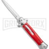 Mago 9" Red Italian Stiletto OTF Automatic - Dagger Satin Plain W/o Clip -AKC Knife Shop Mago 9in Red Stiletto OTF Auto Dagger Satin GX 38916 jr large