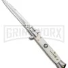 Milano 9" White Italian Style Automatic Knife - Bayonet Satin -AKC Knife Shop Milano 9in Italian Stiletto White Auto Bayo BP 8672 jr large