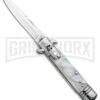 Milano 7.5" Lever Lock Automatic Knife White Marble - Bayonet Satin -AKC Knife Shop Milano LL Auto White Marble Bayo Satin GSE020MWT GX 33522 jr large