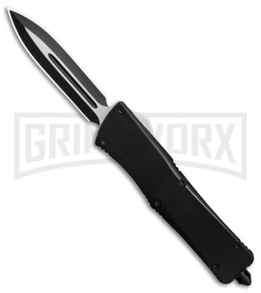 Night Bird D/A OTF Automatic Knife Smooth Black Handle - Dagger Black Plain -AKC Knife Shop Night Bird DA OTF smooth black handle dagger black plain BP 26476 er large