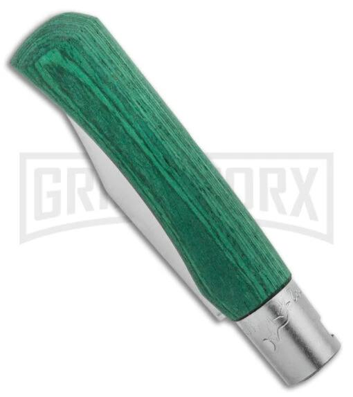 Antonini Old Bear Young Small Folding Green Wood Knife - Satin Blunt -AKC Knife Shop Old Bear OBy Juniors Knife BHQ 116337 LS Spine large