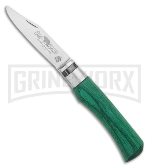 Antonini Old Bear Young Small Folding Green Wood Knife - Satin Blunt -AKC Knife Shop Old Bear OBy Juniors Knife BHQ 116337 LS large