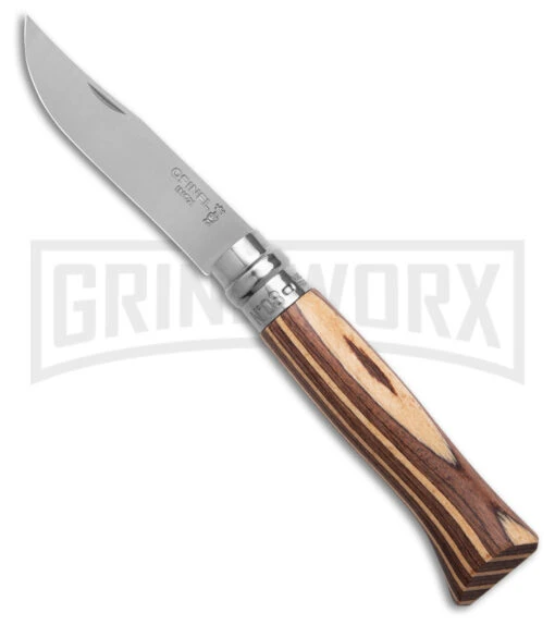 Opinel Knives No. 8 Laminated Brown Birchwood Folding Knife - Stainless Steel -AKC Knife Shop Opinel Knives No. 8 Folding Knife Laminated Brown Birchwood 3in Satin BHQ 187059 td large