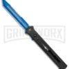 Paragon Estiletto Black Bolt Automatic OTF Knife - Blue Tanto -AKC Knife Shop Paragon Estiletto Tanto OTF Auto Black Lightning Bolt Blue Serr EST T LB B CBLU BHQ 103600 jr large