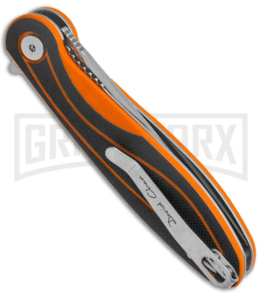 Petrified Fish Skipper Orange G-10 PF858 Liner Lock Knife - Satin D2 -AKC Knife Shop Petrified Fish Skipper LL Orange Black G 10 Satin BHQ 177717 jr side large