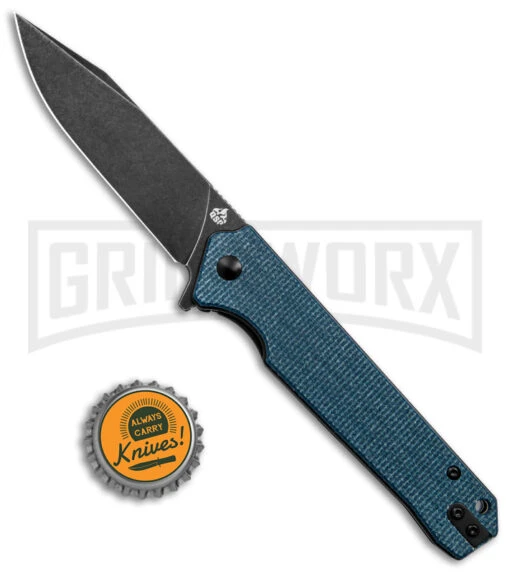 QSP Mamba V2 Blue Micarta Flipper Folding Knife - Black Stonewash Plain -AKC Knife Shop QSP Knife Mamba V2 Blue Micarta Black SW BHQ 144647 jr bottlecap large