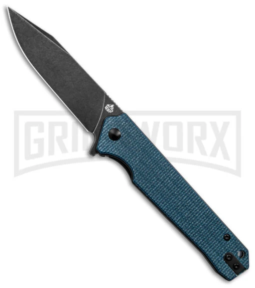 QSP Mamba V2 Blue Micarta Flipper Folding Knife - Black Stonewash Plain -AKC Knife Shop QSP Knife Mamba V2 Blue Micarta Black SW BHQ 144647 jr large