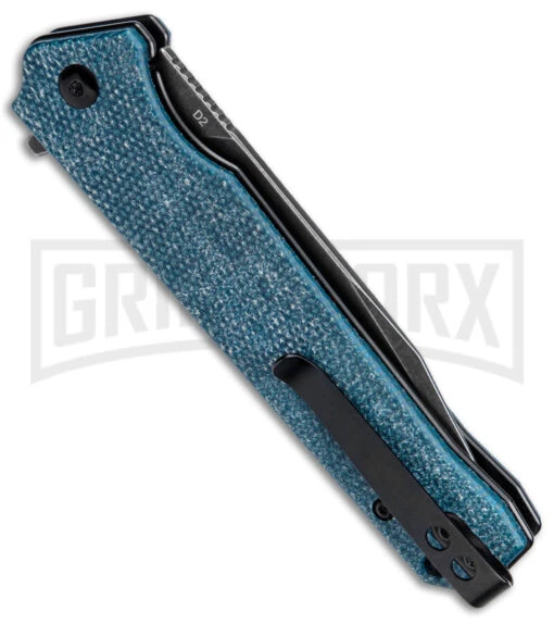 QSP Mamba V2 Blue Micarta Flipper Folding Knife - Black Stonewash Plain -AKC Knife Shop QSP Knife Mamba V2 Blue Micarta Black SW BHQ 144647 jr side large