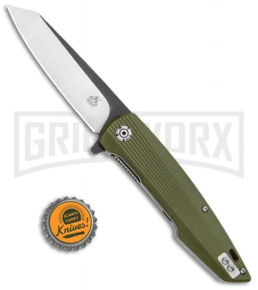 QSP Phoenix OD Green G-10 Liner Lock Knife - Two-Tone Plain -AKC Knife Shop QSP Phoenix LL OD Green G 10 TT QS108 B BHQ 113396 jr bottlecap large