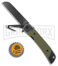 REVO Duo Green G-10/Black SW Frame Lock Knife Aux Cutter - Sheepsfoot Stonewash -AKC Knife Shop REVO Duo Sheepsfoot FL Aux Cutter Green G 10 Dark SW BHQ 160867 jr bottlecap large