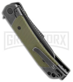 REVO Duo Green G-10/Black SW Frame Lock Knife Aux Cutter - Sheepsfoot Stonewash -AKC Knife Shop REVO Duo Sheepsfoot FL Aux Cutter Green G 10 Dark SW BHQ 160867 jr side large