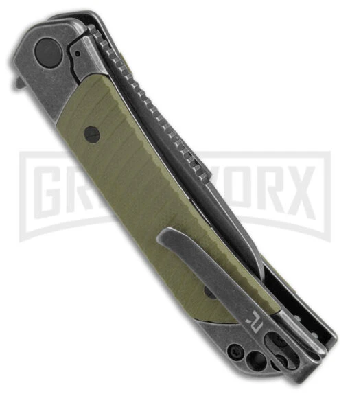 REVO Duo Green G-10/Black SW Frame Lock Knife Aux Cutter - Sheepsfoot Stonewash -AKC Knife Shop REVO Duo Sheepsfoot FL Aux Cutter Green G 10 Dark SW BHQ 160867 jr side large