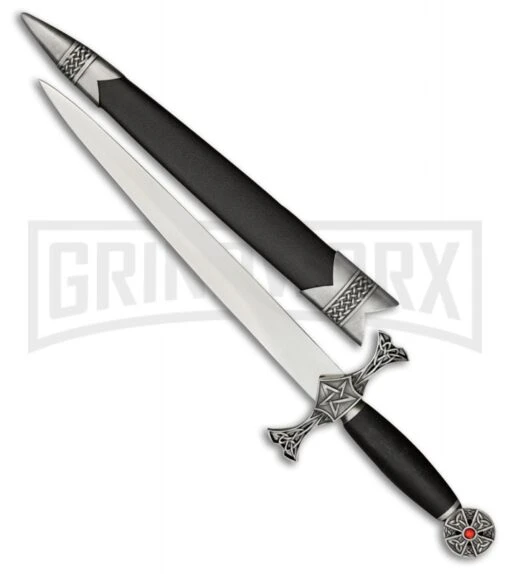 Rite Edge Celtic Dagger Black Fixed Blade Knife - Mirror Plain -AKC Knife Shop Rite Edge Celtic Dagger black mirror BHQ 43231 er large