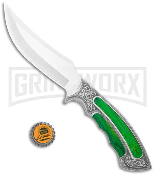 Rite Edge Gentleman Hunter Bowie Green Fixed Blade Knife - Satin Plain -AKC Knife Shop Rite Edge Gentleman Hunter Bowie Green Fixed Blade Satin GX 25976 jr bottlecap large