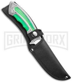 Rite Edge Gentleman Hunter Bowie Green Fixed Blade Knife - Satin Plain -AKC Knife Shop Rite Edge Gentleman Hunter Bowie Green Fixed Blade Satin GX 25976 jr sheath large