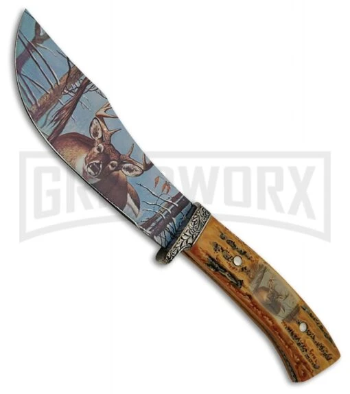 Rite Edge Howler Deer Imitation Stag Fixed Blade Knife - Blue Plain -AKC Knife Shop Rite Edge Howler Deer Imitation Stag blue plain BHQ 75392 er large