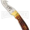 Rite Edge Lasso Grip Gut Hook Brown Bone Fixed Blade Knife - Satin Plain -AKC Knife Shop Rite Edge Lasso Grip Gut Hook Brown Bone satin plain BHQ 54896 er large