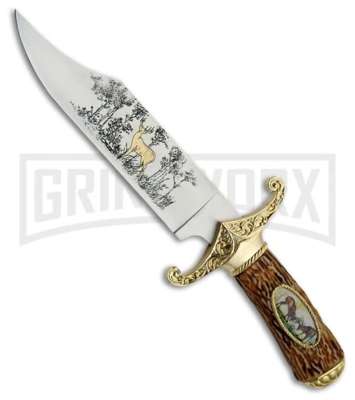 Rite Edge Twin Deer Brown Fixed Blade Knife - Satin Plain -AKC Knife Shop Rite Edge Twin Deer Brown satin plain BHQ 69566 er large