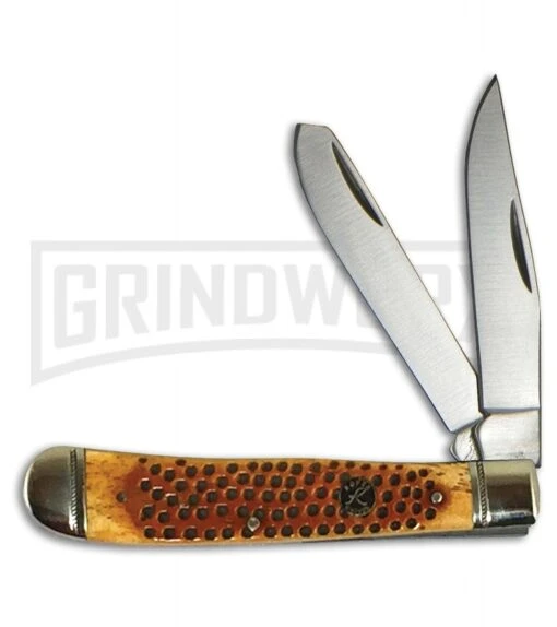 Roper Knives Pit Viper Trapper Brown Pitted Bone Pocket Knife -AKC Knife Shop Roper Knives Pit Viper Trapper Brown Pitted Bone BHQ 60886 er large