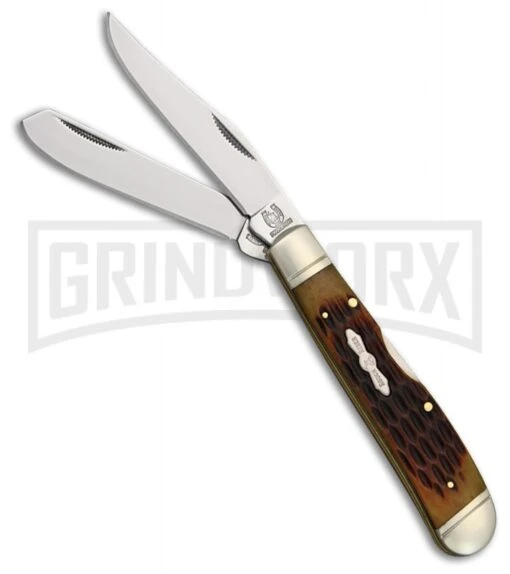 Rough Rider Mini Trapper Lockback Amber Jigged Bone Pocket Knife -AKC Knife Shop Rough Rider Mini Trapper Amber Jigged Bone BHQ 60962 er large