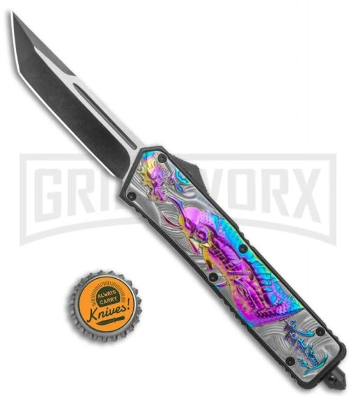 Rumble Black D/A OTF Auto Knife Tanto Samurai F Graphic - Two-Tone Plain -AKC Knife Shop Rumble Black DA OTF Auto Tanto Samurai Graphic TT GX 38187 jr bottlecap large