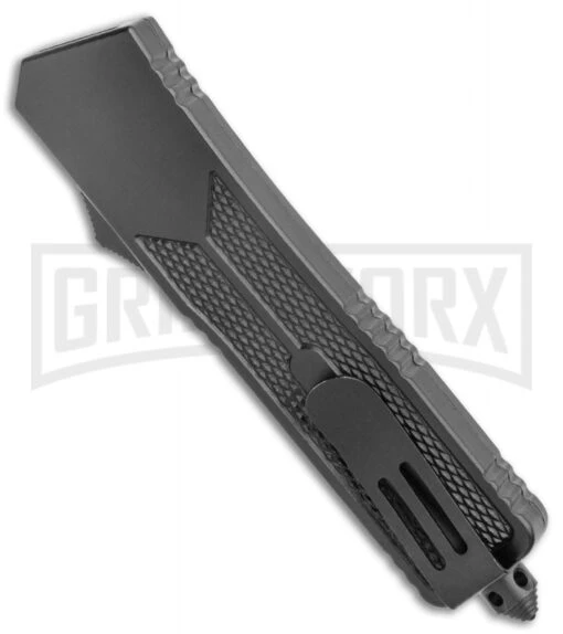 Rumble Black D/A OTF Auto Knife Tanto Samurai F Graphic - Two-Tone Plain -AKC Knife Shop Rumble Black DA OTF Auto Tanto Samurai Graphic TT GX 38187 jr side large