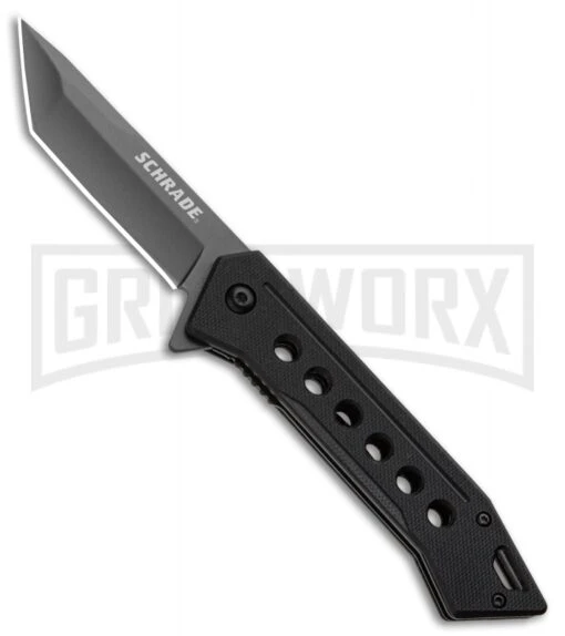 Schrade U.G. Black G-10 Folding Knife - Tanto Gray Plain 1100044 -AKC Knife Shop SCH U.G. Liner Lock Knife BlackG10 Gray Tanto BHQ 93630 kp open large