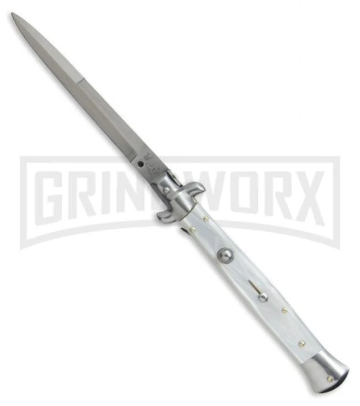 SKM/AB 11" Italian Stiletto White Pearlex Automatic Knife - Bayonet -AKC Knife Shop SKM AB 11in Bayo White BP 18677 jr large