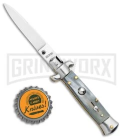 SKM/AB 5.5" Italian Stiletto Dark Horn Automatic Knife - Swedge -AKC Knife Shop SKM AB 5.5in Italian Stiletto Dark Horn Auto Swedge GX 31317 jr bottlecap large