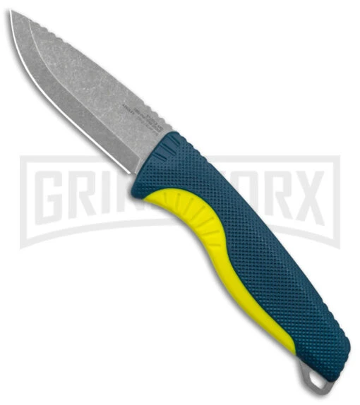 SOG Aegis FX Indigo Blue/Acid Yellow GRN Fixed Blade Knife - Stonewash Plain -AKC Knife Shop SOG Aegis Fx Indigo Acid Yellow BHQ 145912 jr large