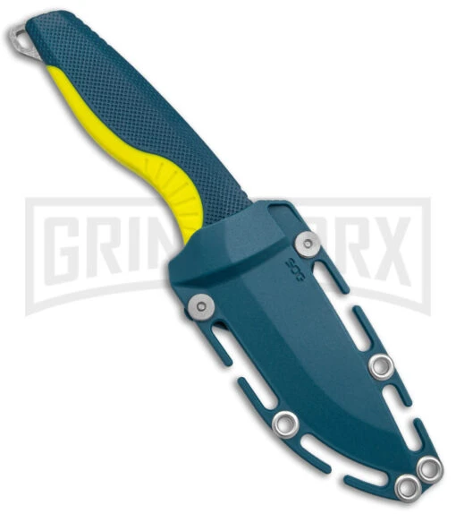 SOG Aegis FX Indigo Blue/Acid Yellow GRN Fixed Blade Knife - Stonewash Plain -AKC Knife Shop SOG Aegis Fx Indigo Acid Yellow BHQ 145912 jr sheath large