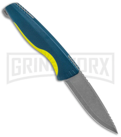 SOG Aegis FX Indigo Blue/Acid Yellow GRN Fixed Blade Knife - Stonewash Plain -AKC Knife Shop SOG Aegis Fx Indigo Acid Yellow BHQ 145912 jr spine large