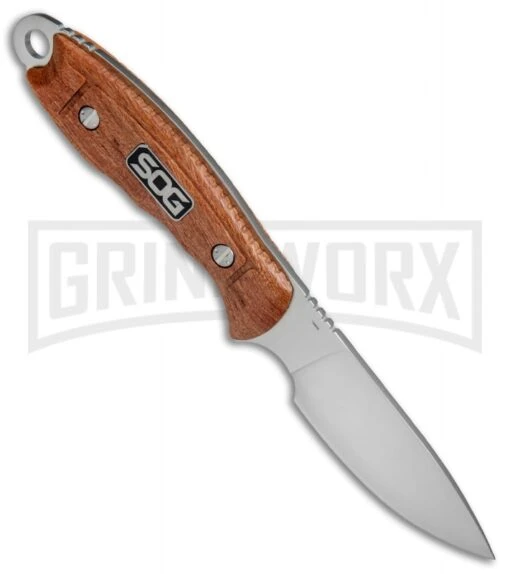 SOG Huntspoint Skinning Wood Fixed Blade Knife - Satin Plain -AKC Knife Shop SOG Huntspoint Skinning Wood HT012L BHQ 15206 jr spine 2 large