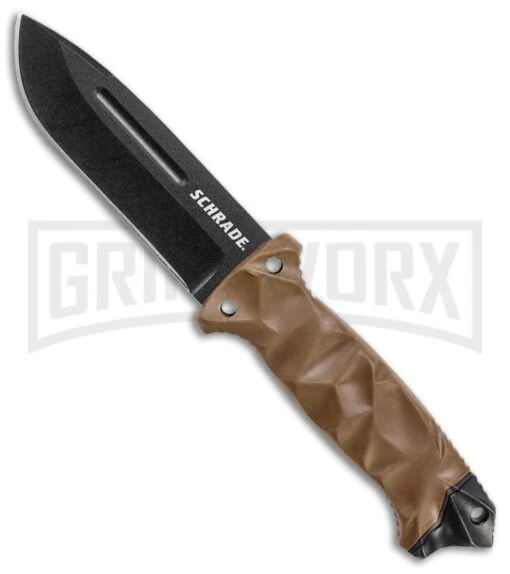 Schrade SCHF40D Brown TPE Fixed Blade Knife - Black Plain -AKC Knife Shop Schrade 11in brown TPE black SCHF40D BHQ 62024 er large