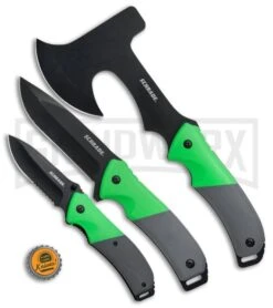 Schrade Three Piece Green Rubber Outdoor Combo Pack -AKC Knife Shop Schrade 3 Piece Outdoor Fixed Folder Axe Green Rubber Set SCP17 36CP BHQ 75970 jr bottlecap large