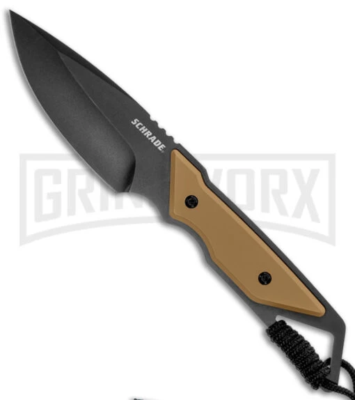 Schrade Ultra Glide Tan Fixed Blade Knife - Black Plain -AKC Knife Shop Schrade 4in Fixed Blade Tan Black BHQ 114592 jr large