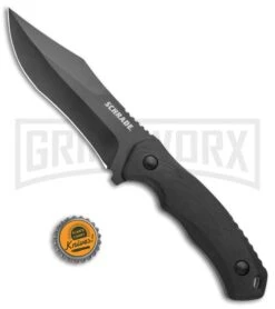 Schrade Steel Driver Black G-10 Clip Point Fixed Blade Knife - Black Plain -AKC Knife Shop Schrade Black Mod DP Fixed AUS 8 G 10 Black BHQ 125129 jr bottlecap large