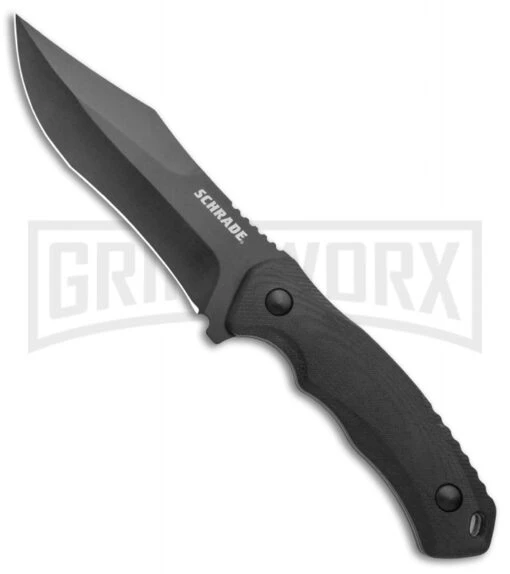 Schrade Steel Driver Black G-10 Clip Point Fixed Blade Knife - Black Plain -AKC Knife Shop Schrade Black Mod DP Fixed AUS 8 G 10 Black BHQ 125129 jr large