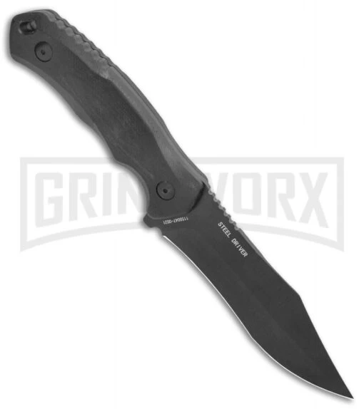 Schrade Steel Driver Black G-10 Clip Point Fixed Blade Knife - Black Plain -AKC Knife Shop Schrade Black Mod DP Fixed AUS 8 G 10 Black BHQ 125129 jr spine large