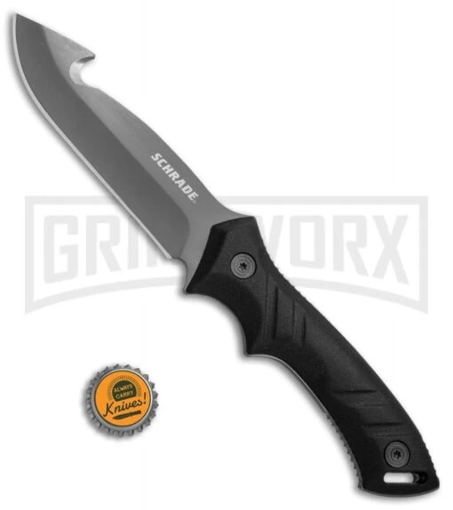 Schrade Guthook Black TPE Fixed Blade Knife - Gray Plain -AKC Knife Shop Schrade Guthook black TPE gray BHQ 62022 er size large