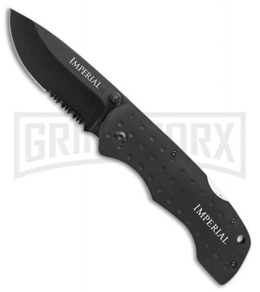 Schrade Imperial Slick Slope Black Aluminum Lockback Knife - Black Serr -AKC Knife Shop Schrade Imperial Slick Slope LB Black Black GX 31032 jr large