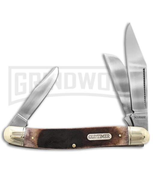 Schrade Lumberjack Stockman Brown Slip Sawcut Bone Joint Knife - Mirror Plain -AKC Knife Shop Schrade Lumberjack Stockman Satin BHQ 61986 jr large